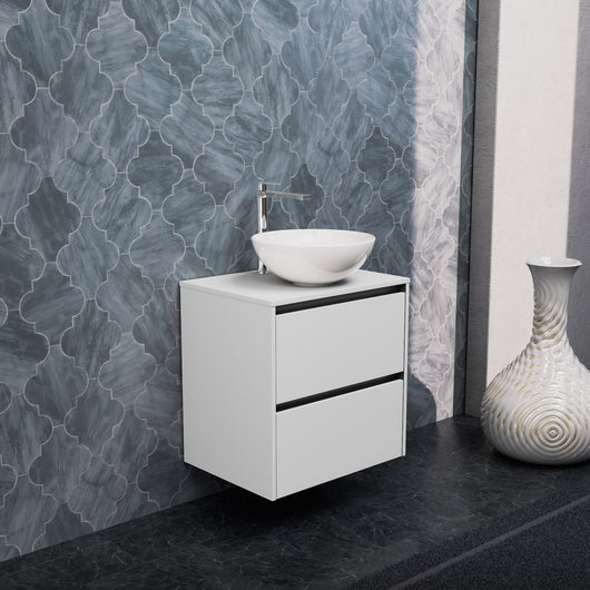 Inda - Mobile bagno L.60 con lavabo in appoggio / Bianco opaco 2 cassetti - Smeraldo