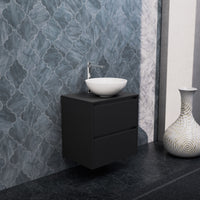 Inda - Mobile bagno L.60 con lavabo in appoggio / Nero opaco 2 cassetti - Smeraldo