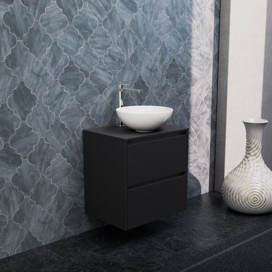 Inda - Mobile bagno L.60 con lavabo in appoggio / Nero opaco 2 cassetti - Smeraldo