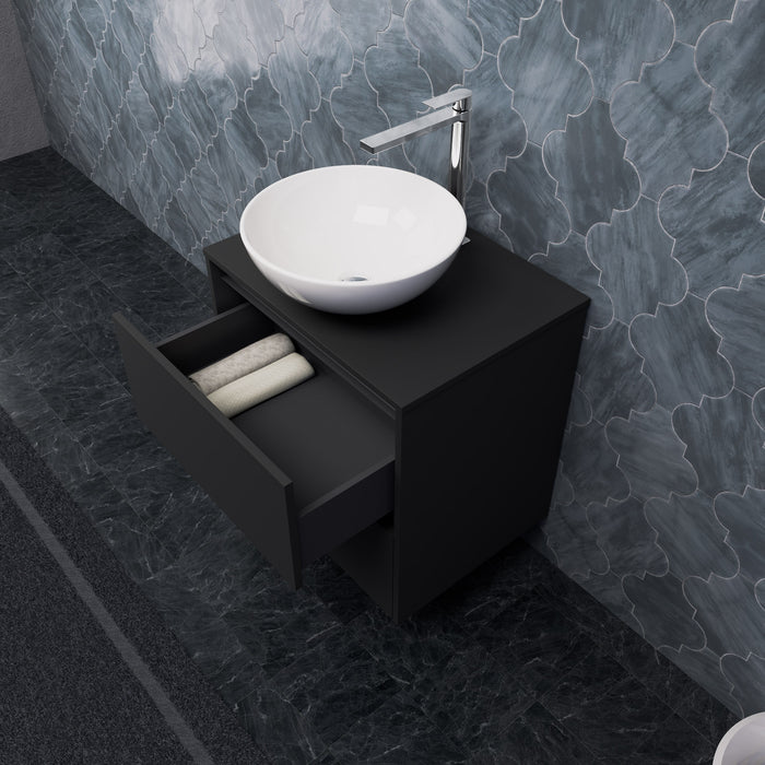 Inda - Mobile bagno L.60 con lavabo in appoggio / Nero opaco 2 cassetti - Smeraldo