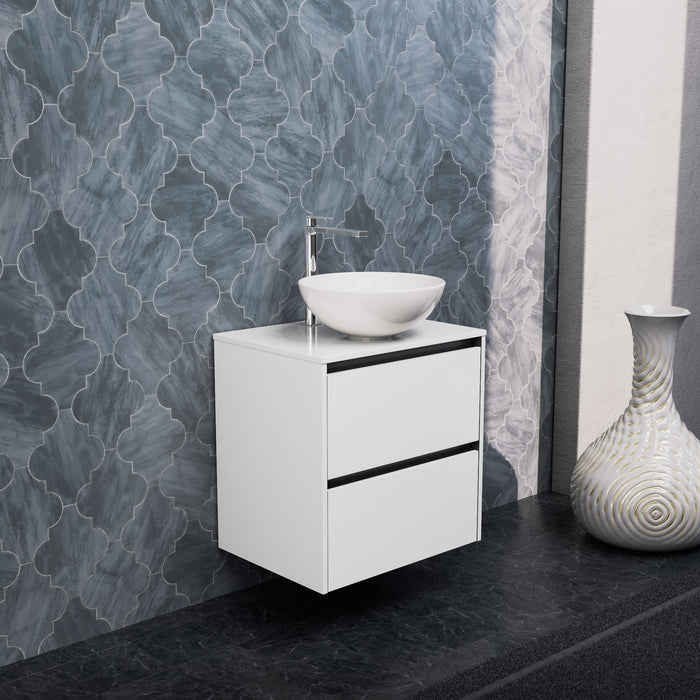 Inda - Mobile bagno L.60 con lavabo in appoggio / Bianco lucido 2 cassetti - Smeraldo