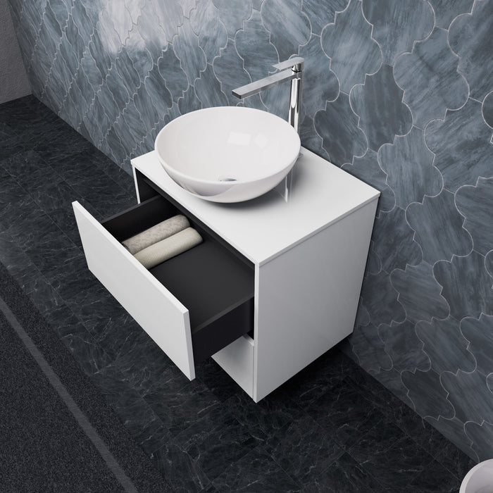 Inda - Mobile bagno L.60 con lavabo in appoggio / Bianco lucido 2 cassetti - Smeraldo