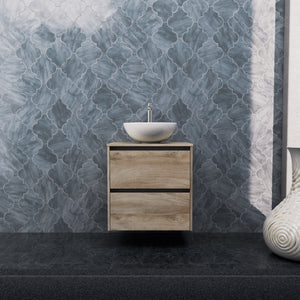 Inda - Mobile bagno L.60 con lavabo in appoggio / Rovere naturale 2 cassetti - Smeraldo