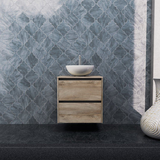 Inda - Mobile bagno L.60 con lavabo in appoggio / Rovere naturale 2 cassetti - Smeraldo