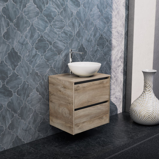 Inda - Mobile bagno L.60 con lavabo in appoggio / Rovere naturale 2 cassetti - Smeraldo