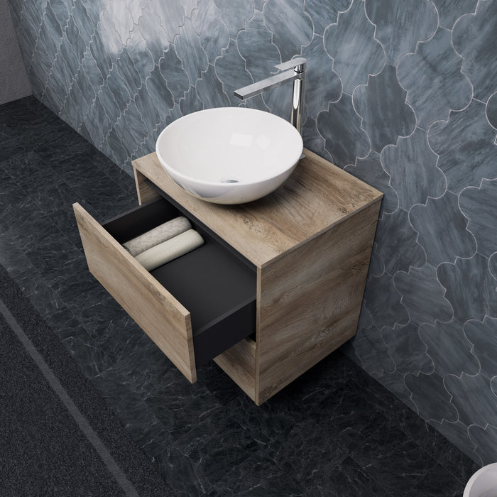 Inda - Mobile bagno L.60 con lavabo in appoggio / Rovere naturale 2 cassetti - Smeraldo