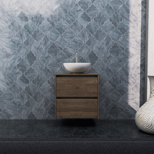 Inda - Mobile bagno L.60 con lavabo in appoggio / Rovere castano 2 cassetti - Smeraldo