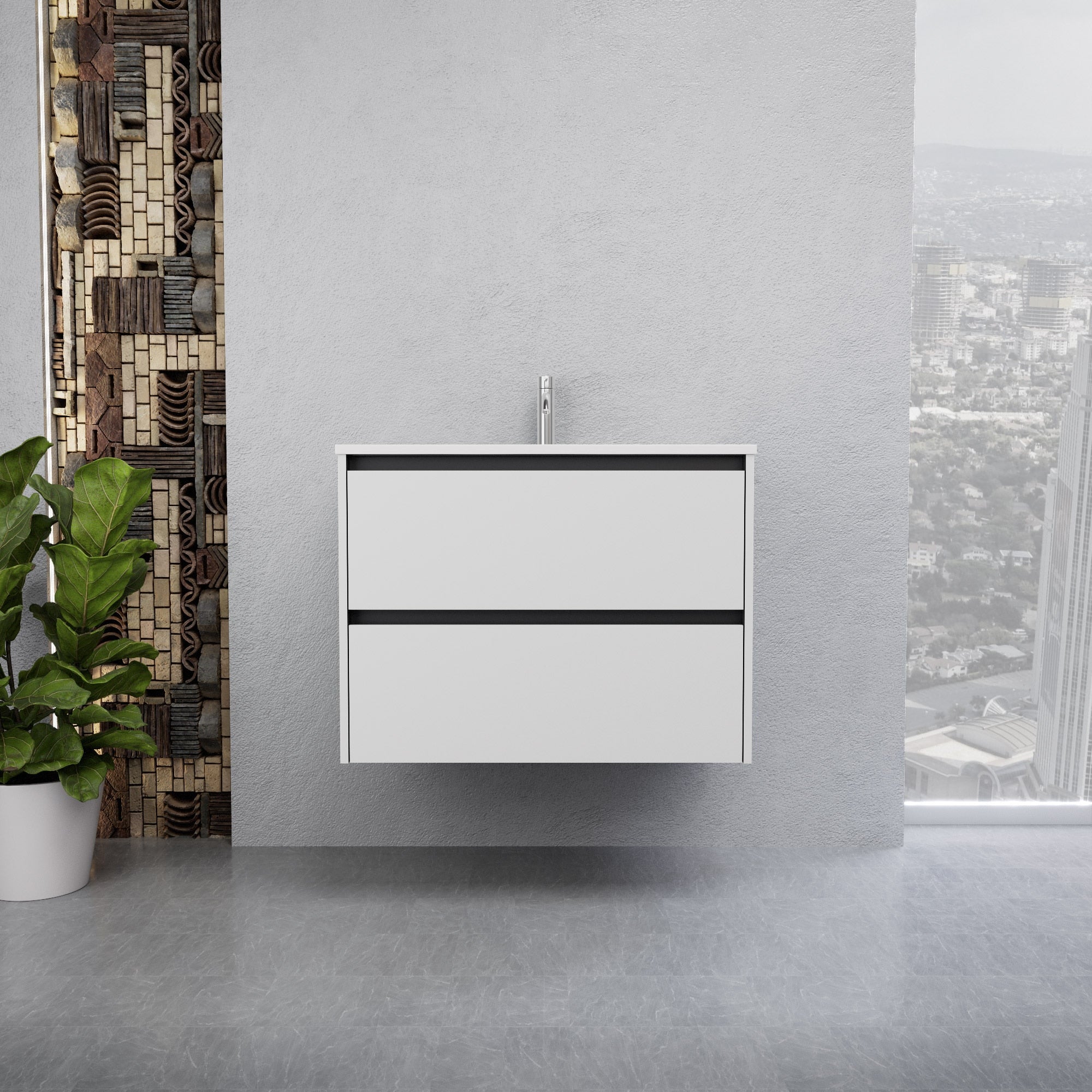 Inda - Mobile bagno L.80 con lavabo lucido / Bianco opaco 2 cassetti - Smeraldo