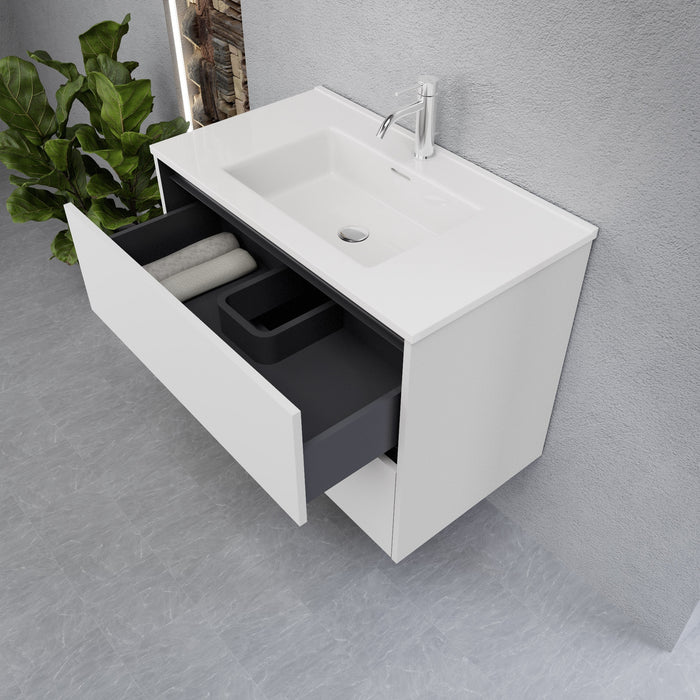 Inda - Mobile bagno L.80 con lavabo lucido / Bianco opaco 2 cassetti - Smeraldo