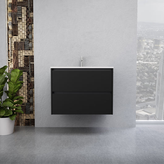 Inda - Mobile bagno L.80 con lavabo lucido / Nero opaco 2 cassetti - Smeraldo
