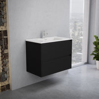 Inda - Mobile bagno L.80 con lavabo lucido / Nero opaco 2 cassetti - Smeraldo