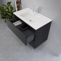 Inda - Mobile bagno L.80 con lavabo lucido / Nero opaco 2 cassetti - Smeraldo