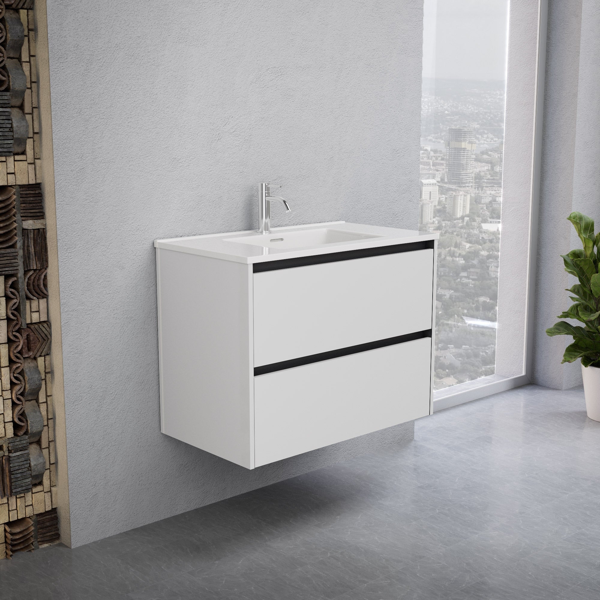 Inda - Mobile bagno L.80 con lavabo lucido / Bianco lucido 2 cassetti - Smeraldo