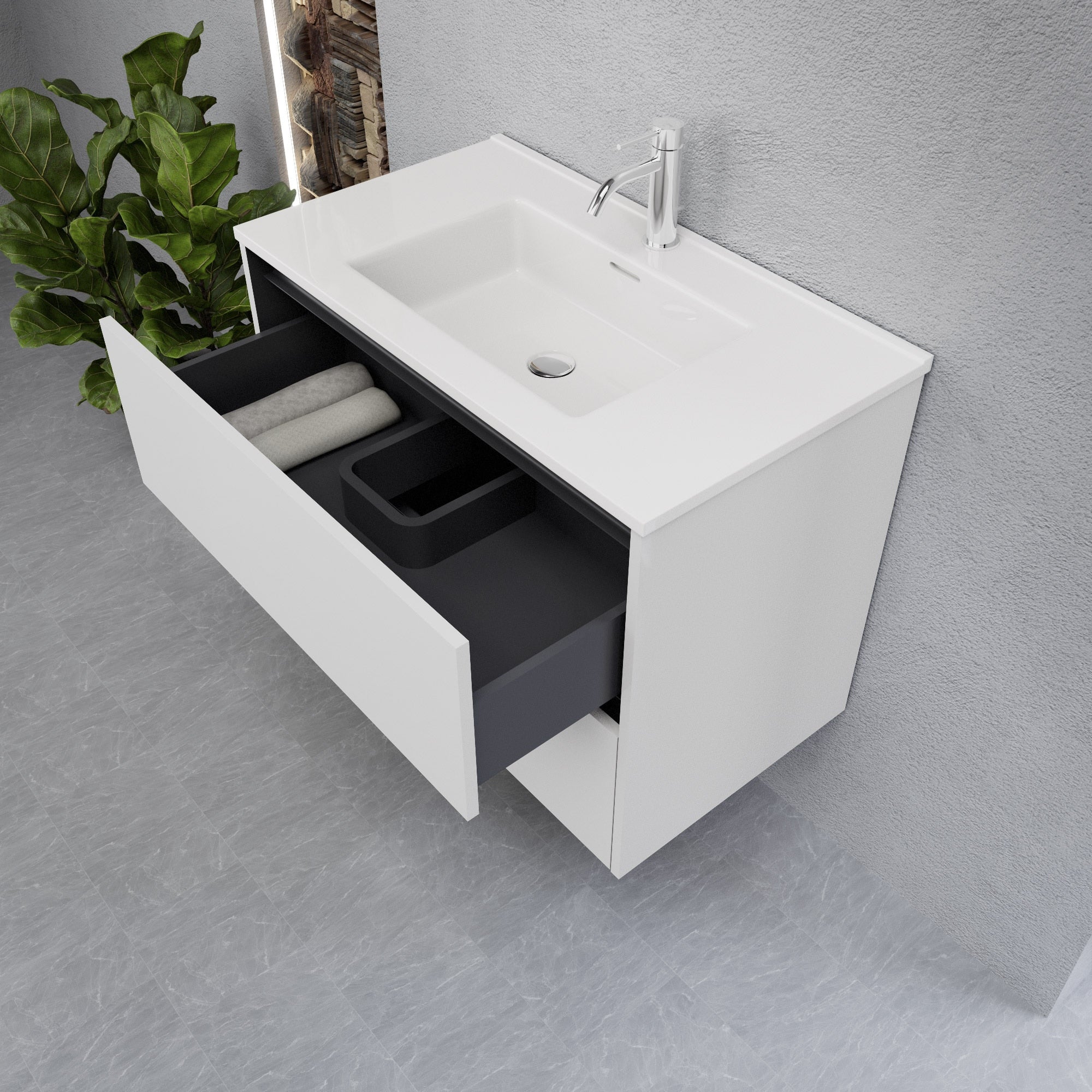 Inda - Mobile bagno L.80 con lavabo lucido / Bianco lucido 2 cassetti - Smeraldo