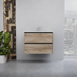Inda - Mobile bagno L.80 con lavabo lucido / Rovere naturale 2 cassetti - Smeraldo