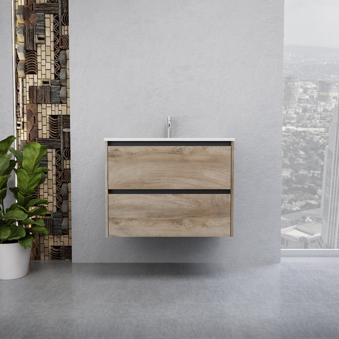 Inda - Mobile bagno L.80 con lavabo lucido / Rovere naturale 2 cassetti - Smeraldo