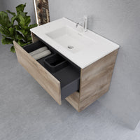 Inda - Mobile bagno L.80 con lavabo lucido / Rovere naturale 2 cassetti - Smeraldo