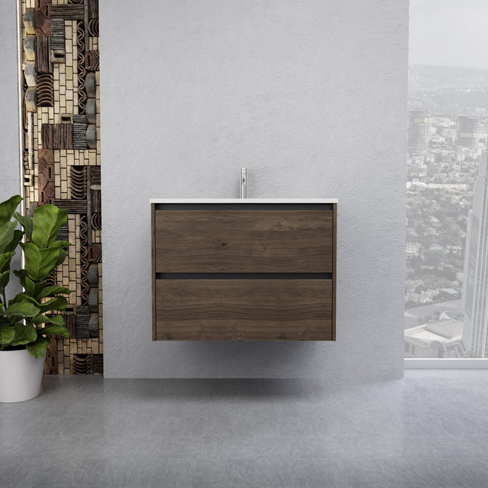 Inda - Mobile bagno L.80 con lavabo lucido / Rovere castano 2 cassetti - Smeraldo