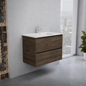 Inda - Mobile bagno L.80 con lavabo lucido / Rovere castano 2 cassetti - Smeraldo