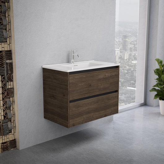 Inda - Mobile bagno L.80 con lavabo lucido / Rovere castano 2 cassetti - Smeraldo