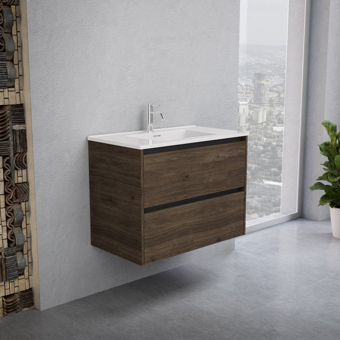 Inda - Mobile bagno L.80 con lavabo lucido / Rovere castano 2 cassetti - Smeraldo