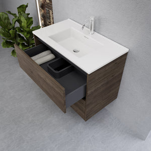 Inda - Mobile bagno L.80 con lavabo lucido / Rovere castano 2 cassetti - Smeraldo