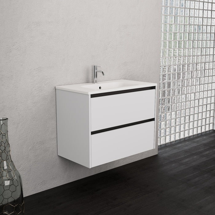 Inda - Mobile bagno L.80 con lavabo opaco / Bianco opaco 2 cassetti - Smeraldo