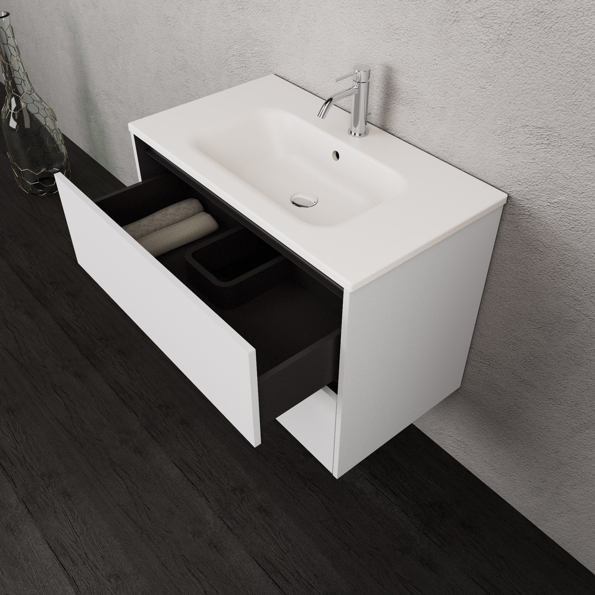 Inda - Mobile bagno L.80 con lavabo opaco / Bianco opaco 2 cassetti - Smeraldo