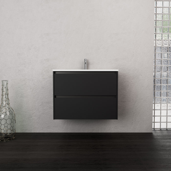 Inda - Mobile bagno L.80 con lavabo opaco / Nero opaco 2 cassetti - Smeraldo