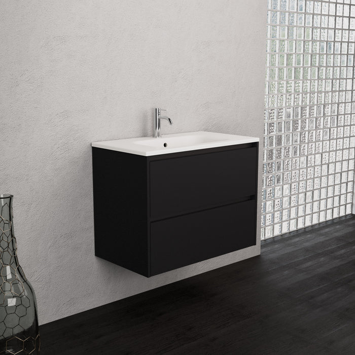 Inda - Mobile bagno L.80 con lavabo opaco / Nero opaco 2 cassetti - Smeraldo