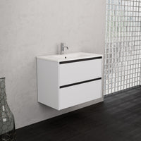Inda - Mobile bagno L.80 con lavabo opaco / Bianco lucido 2 cassetti - Smeraldo