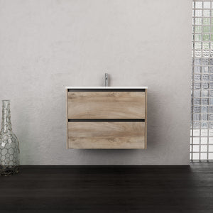 Inda - Mobile bagno L.80 con lavabo opaco / Rovere naturale 2 cassetti - Smeraldo