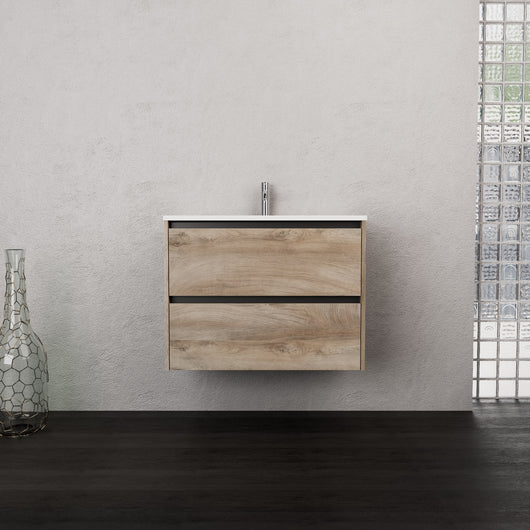 Inda - Mobile bagno L.80 con lavabo opaco / Rovere naturale 2 cassetti - Smeraldo