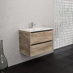 Inda - Mobile bagno L.80 con lavabo opaco / Rovere naturale 2 cassetti - Smeraldo