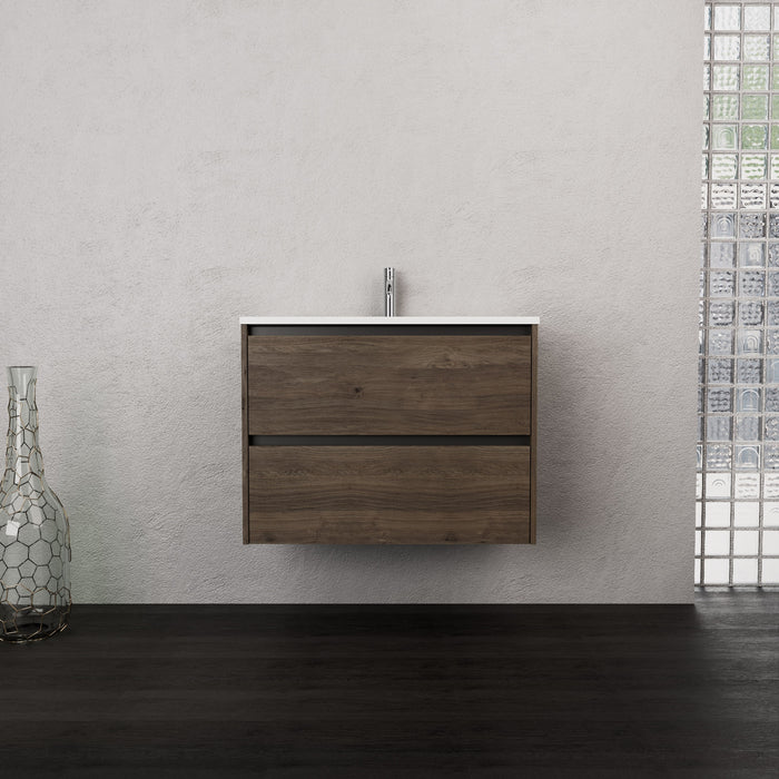 Inda - Mobile bagno L.80 con lavabo opaco / Rovere castano 2 cassetti - Smeraldo