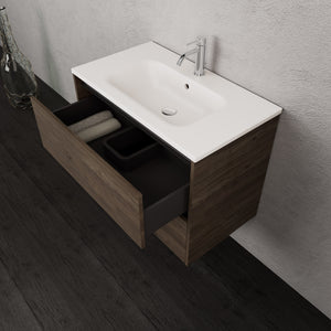 Inda - Mobile bagno L.80 con lavabo opaco / Rovere castano 2 cassetti - Smeraldo
