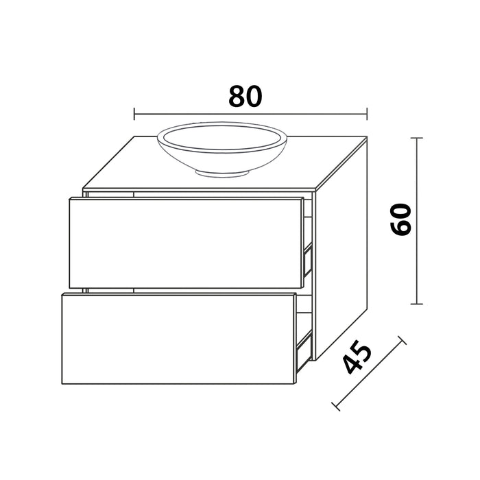 Inda - Mobile bagno L.80 con lavabo in appoggio / Bianco opaco 2 cassetti - Smeraldo