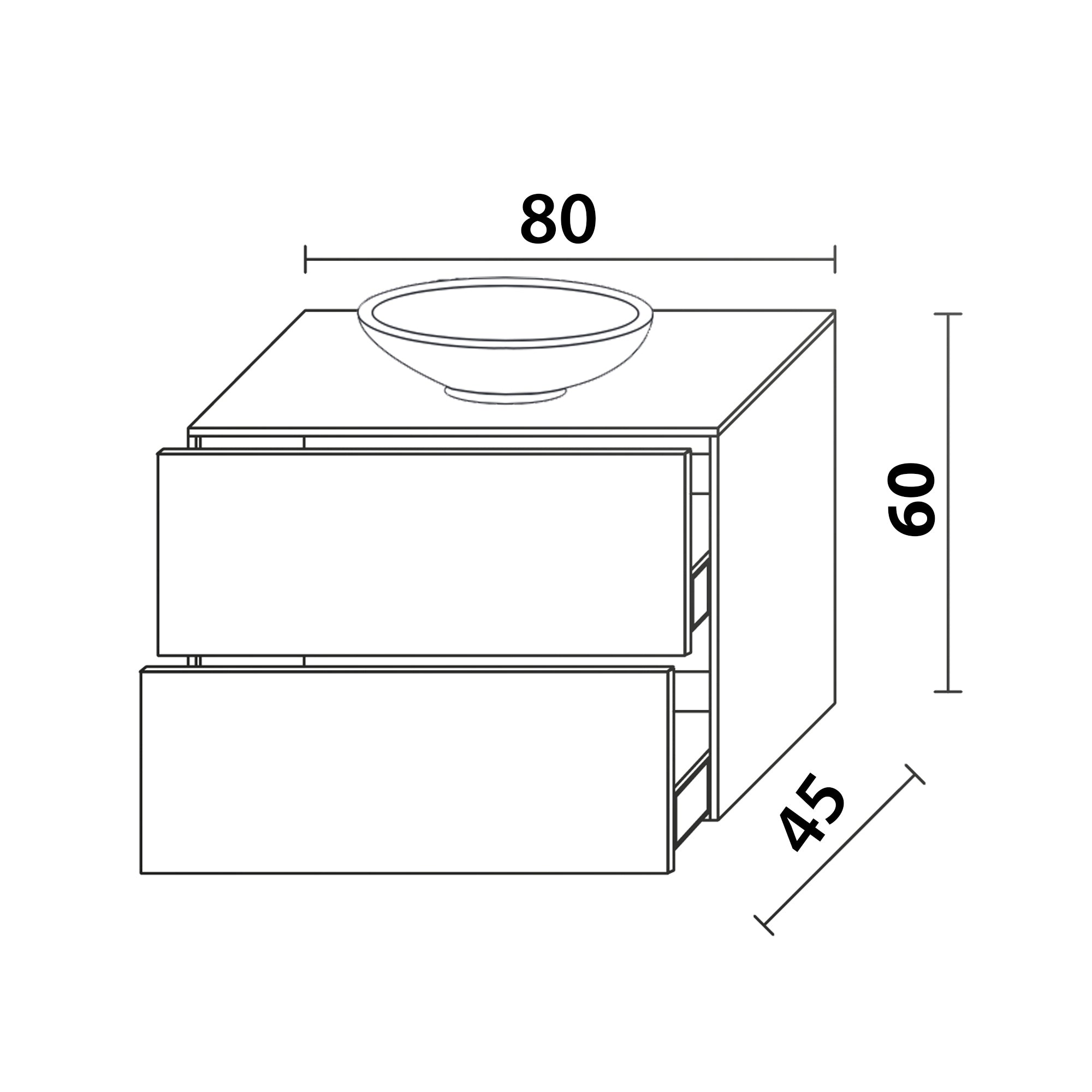 Inda - Mobile bagno L.80 con lavabo in appoggio / Nero opaco 2 cassetti - Smeraldo