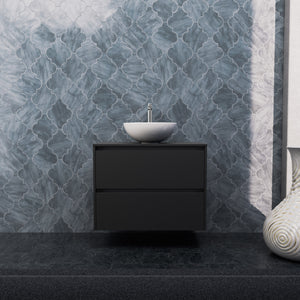 Inda - Mobile bagno L.80 con lavabo in appoggio / Nero opaco 2 cassetti - Smeraldo