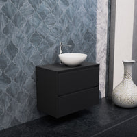 Inda - Mobile bagno L.80 con lavabo in appoggio / Nero opaco 2 cassetti - Smeraldo