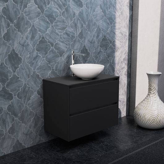 Inda - Mobile bagno L.80 con lavabo in appoggio / Nero opaco 2 cassetti - Smeraldo