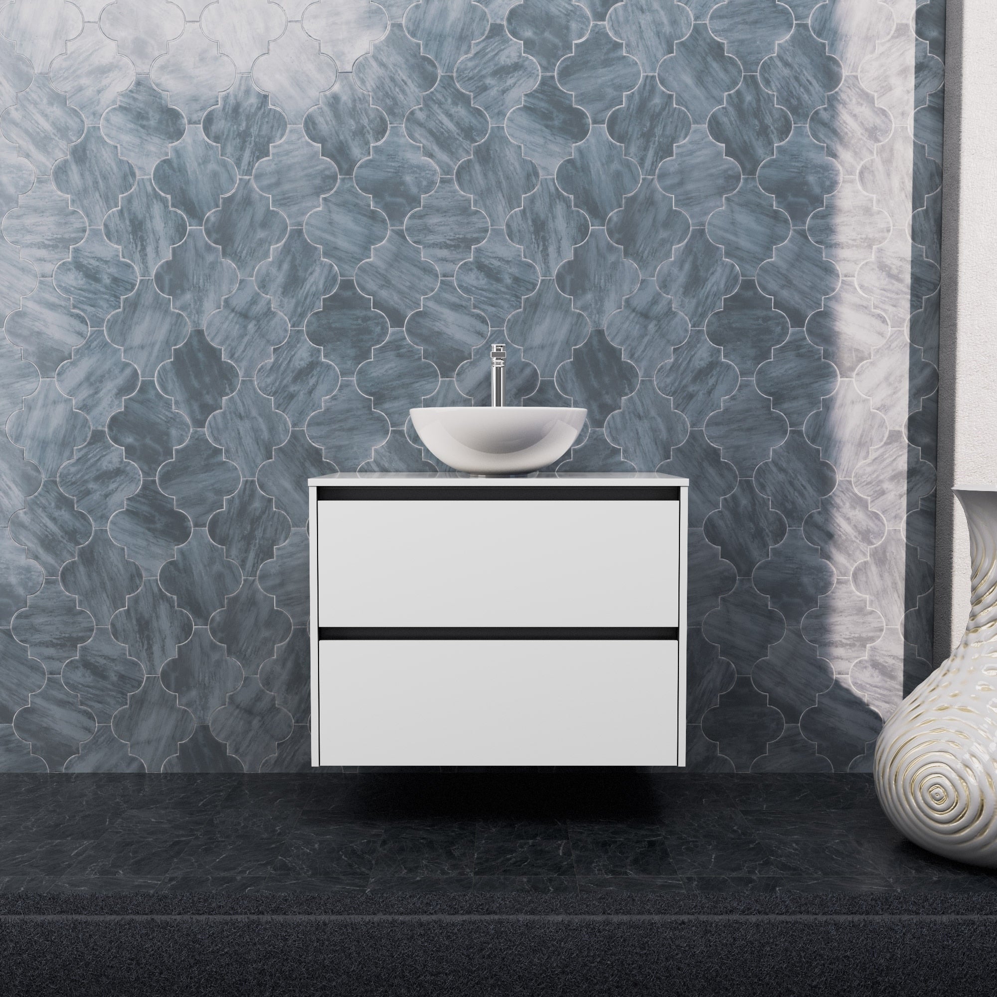 Inda - Mobile bagno L.80 con lavabo in appoggio / Bianco lucido 2 cassetti - Smeraldo