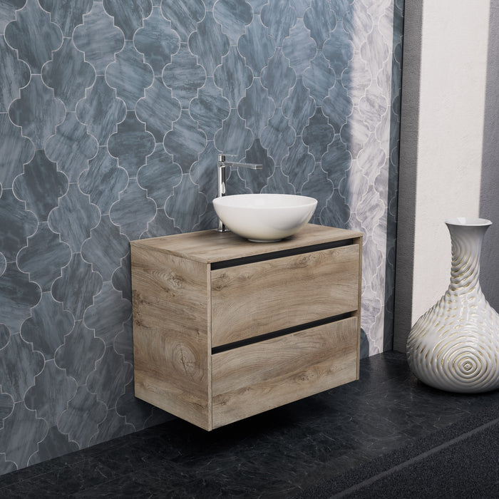 Inda - Mobile bagno L.80 con lavabo in appoggio / Rovere naturale 2 cassetti - Smeraldo