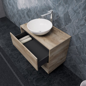 Inda - Mobile bagno L.80 con lavabo in appoggio / Rovere naturale 2 cassetti - Smeraldo