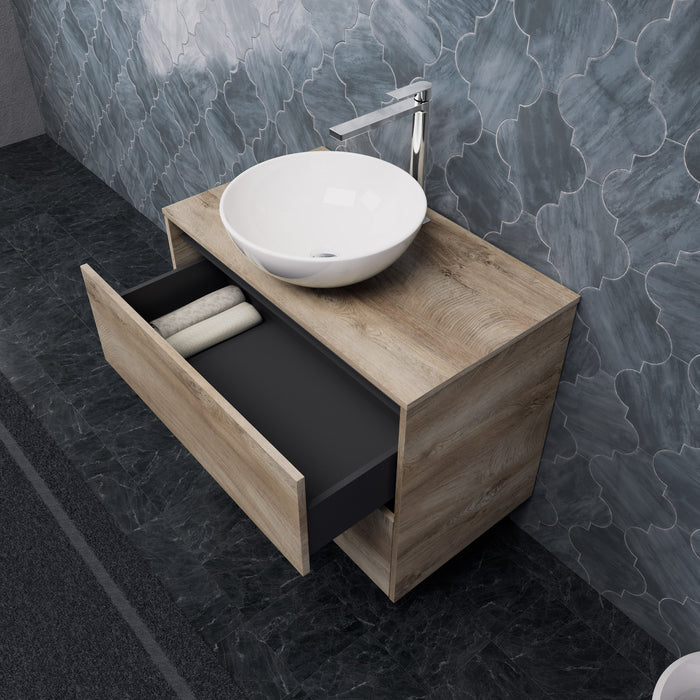 Inda - Mobile bagno L.80 con lavabo in appoggio / Rovere naturale 2 cassetti - Smeraldo