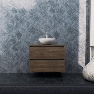 Inda - Mobile bagno L.80 con lavabo in appoggio / Rovere castano 2 cassetti - Smeraldo