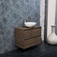 Inda - Mobile bagno L.80 con lavabo in appoggio / Rovere castano 2 cassetti - Smeraldo