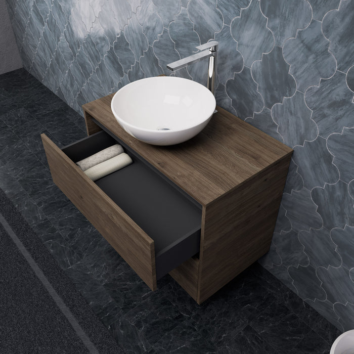 Inda - Mobile bagno L.80 con lavabo in appoggio / Rovere castano 2 cassetti - Smeraldo