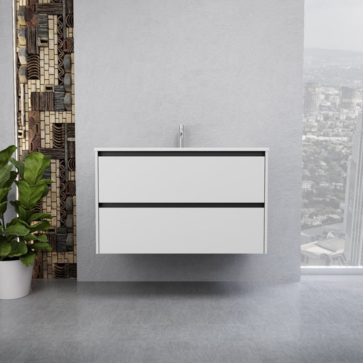 Inda - Mobile bagno L.100 con lavabo lucido / Bianco opaco 2 cassetti - Smeraldo