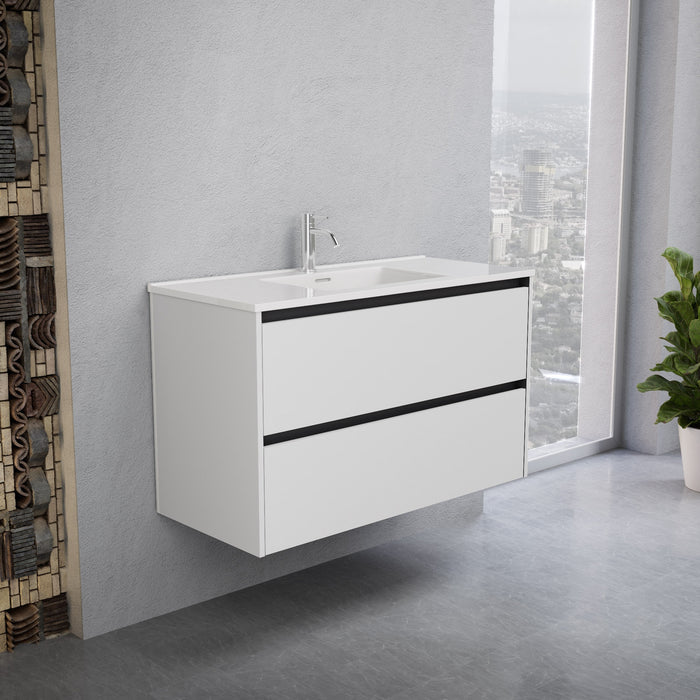 Inda - Mobile bagno L.100 con lavabo lucido / Bianco opaco 2 cassetti - Smeraldo